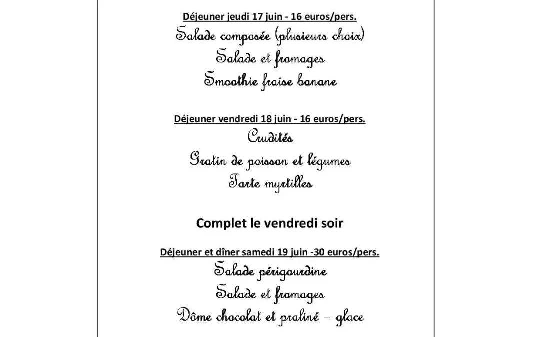 Menus du 16 au 20 juin 2021